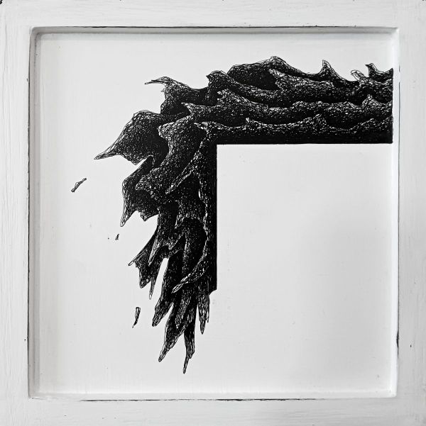 Fractus 76, 2025, Ink application on wood panel, 20 x 20 cm.