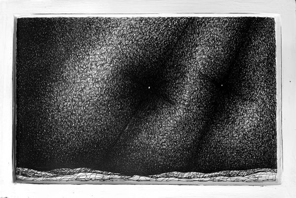 Fractus 77, 2025, Ink application on wood panel, 20 x 30 cm.