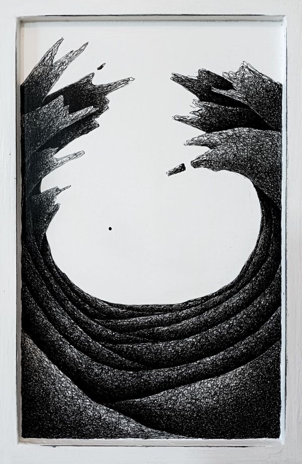 Fractus 78, 2025, Ink application on wood panel, 30 x 20 cm.