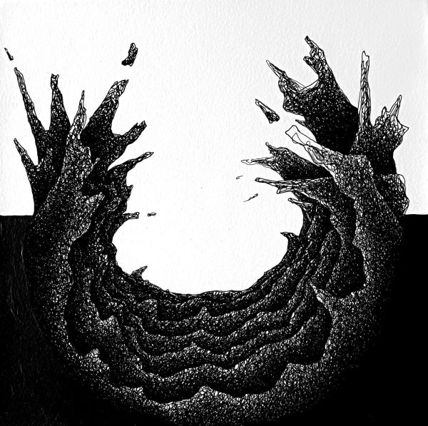 Fractus 58, 2024, Ink application on Canvas, 25 x 25 cm.