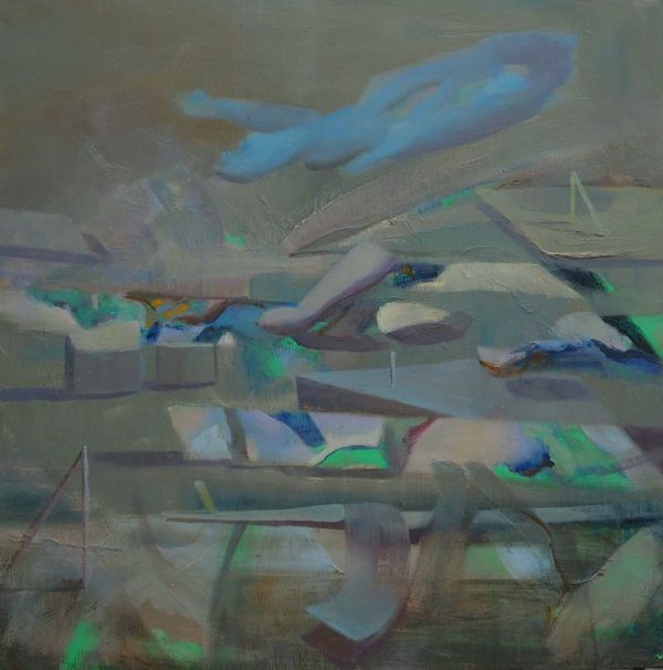 Cloud, Wall and Mast, 2023, Oil on canvas, 40 x 40 cm.