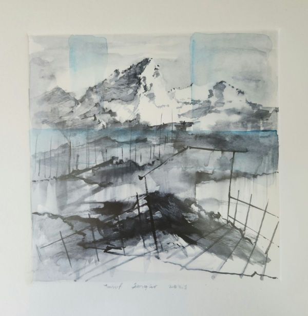 Mountain and Pass, 2021, Watercolour on paper, 15 x 15 cm.